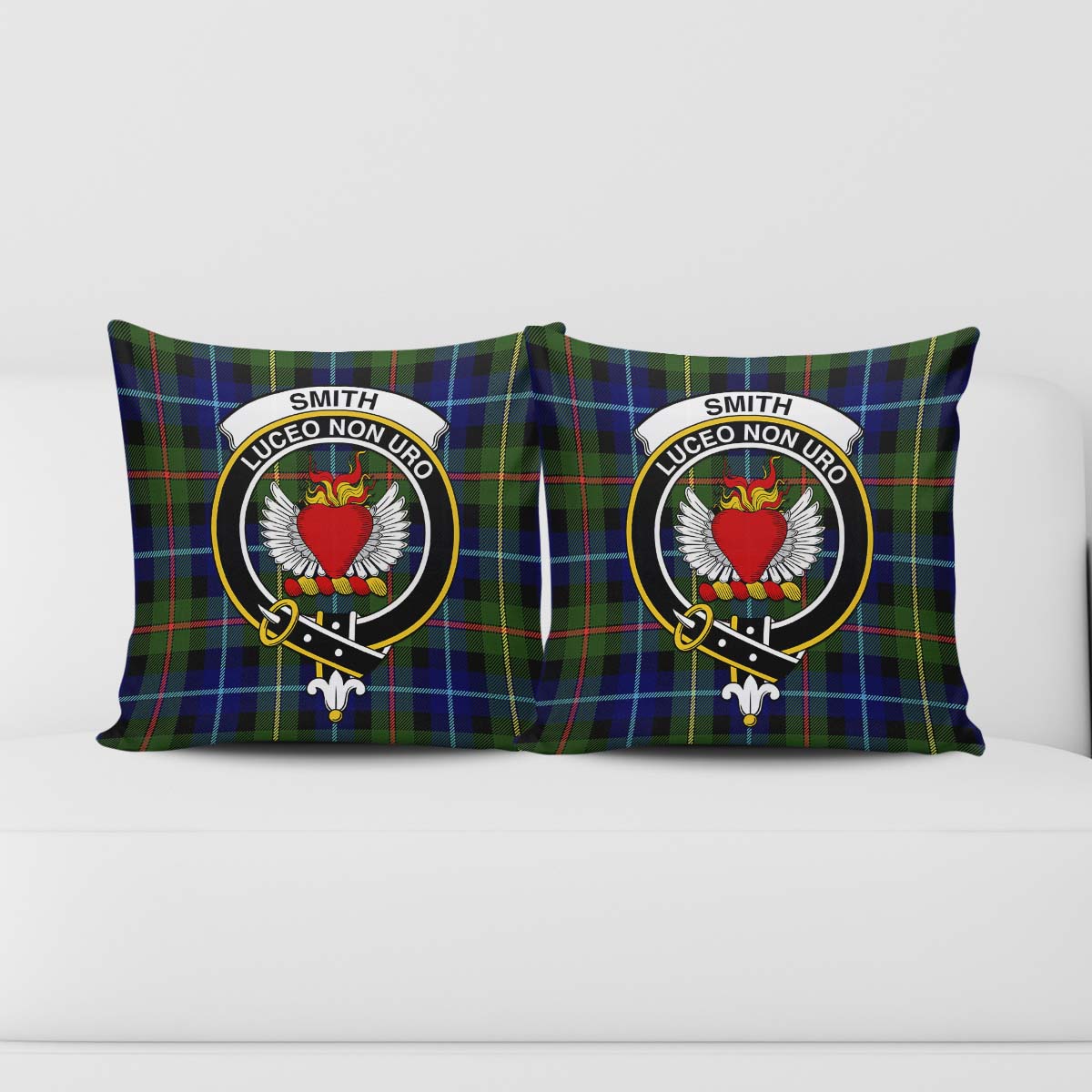 Smith Tartan Pillow Cover with Family Crest - Tartan Vibes Clothing
