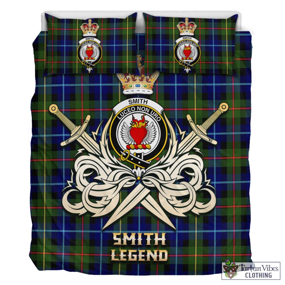 Tartan Vibes Clothing Smith Modern Tartan Bedding Set with Clan Crest and the Golden Sword of Courageous Legacy