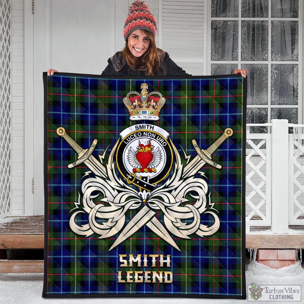 Smith Tartan Quilt with Clan Crest and the Golden Sword of Courageous Legacy - Tartan Vibes Clothing