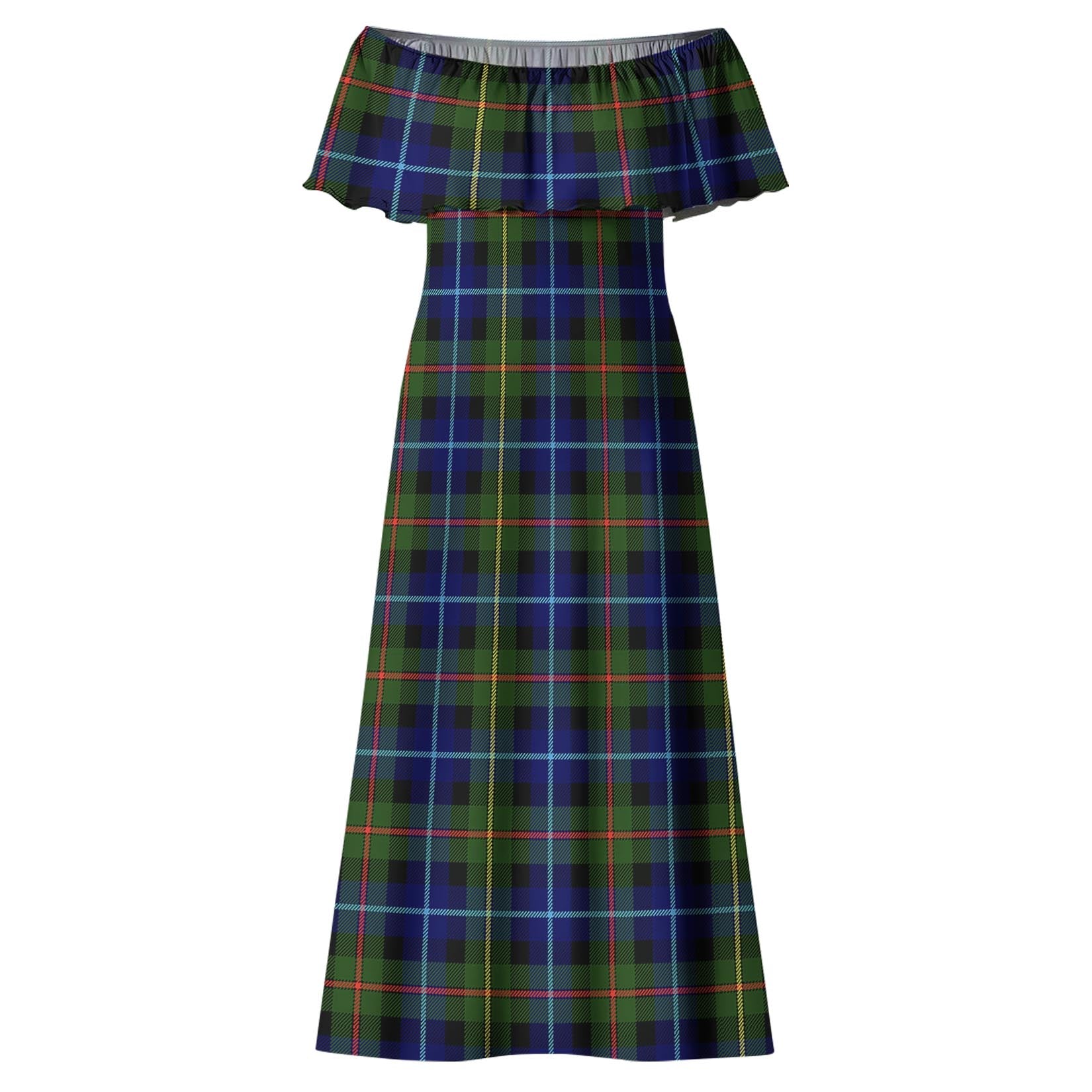 tartan off the shoulder dress Tartanvibesclothing Smith Tartan Off Shoulder Long Dress