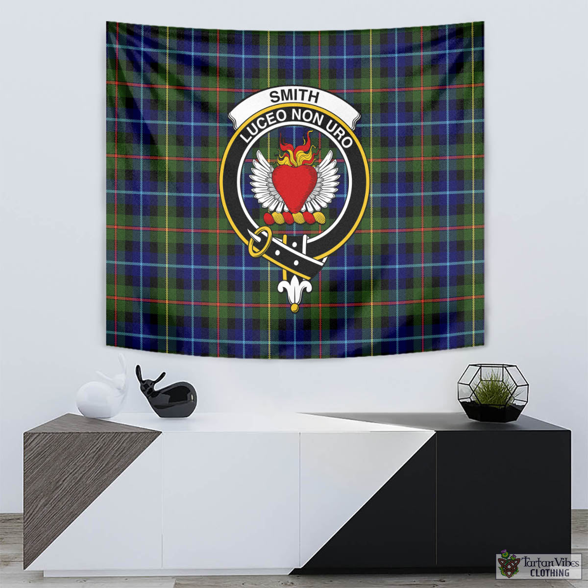 Tartan Vibes Clothing Smith Modern Tartan Tapestry Wall Hanging and Home Decor for Room with Family Crest