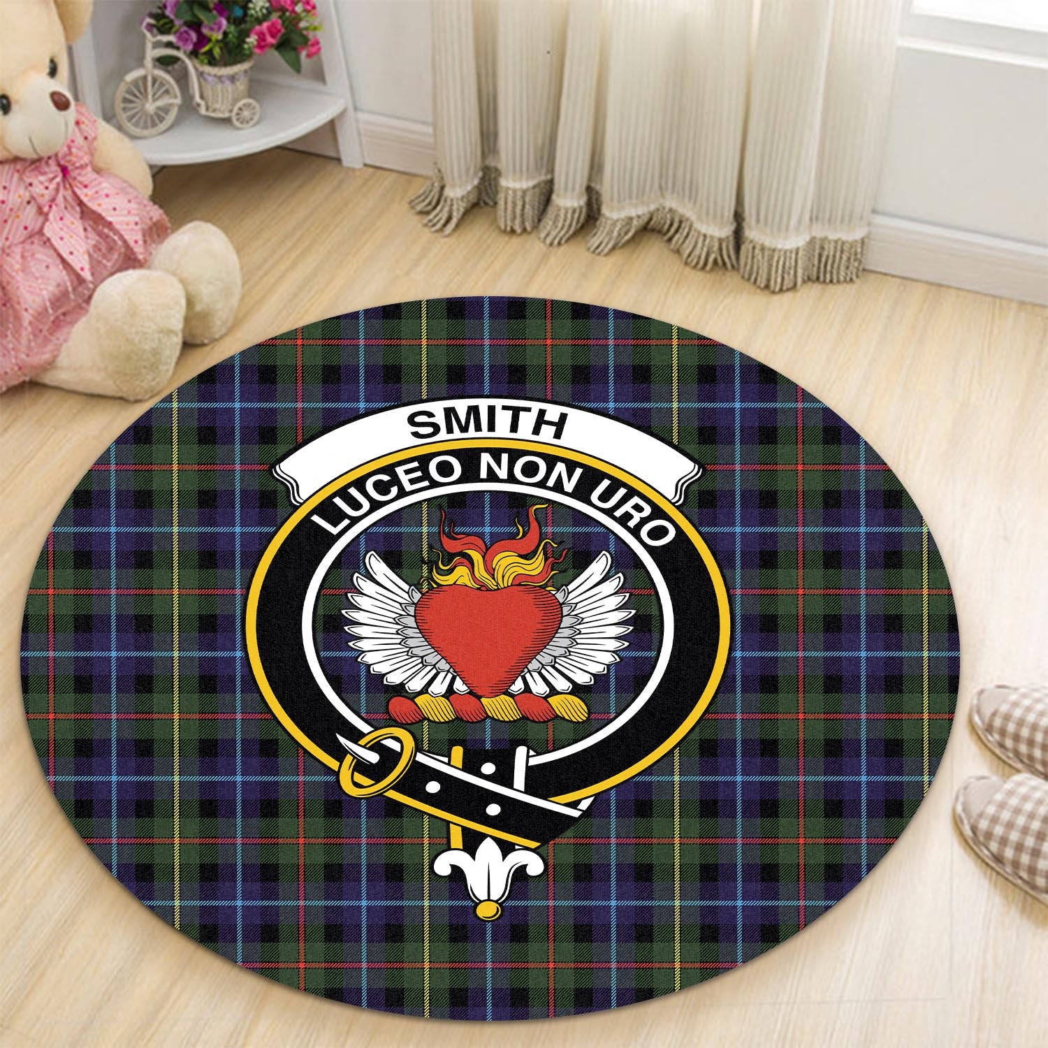Smith Tartan Round Rug with Family Crest - Tartan Vibes Clothing