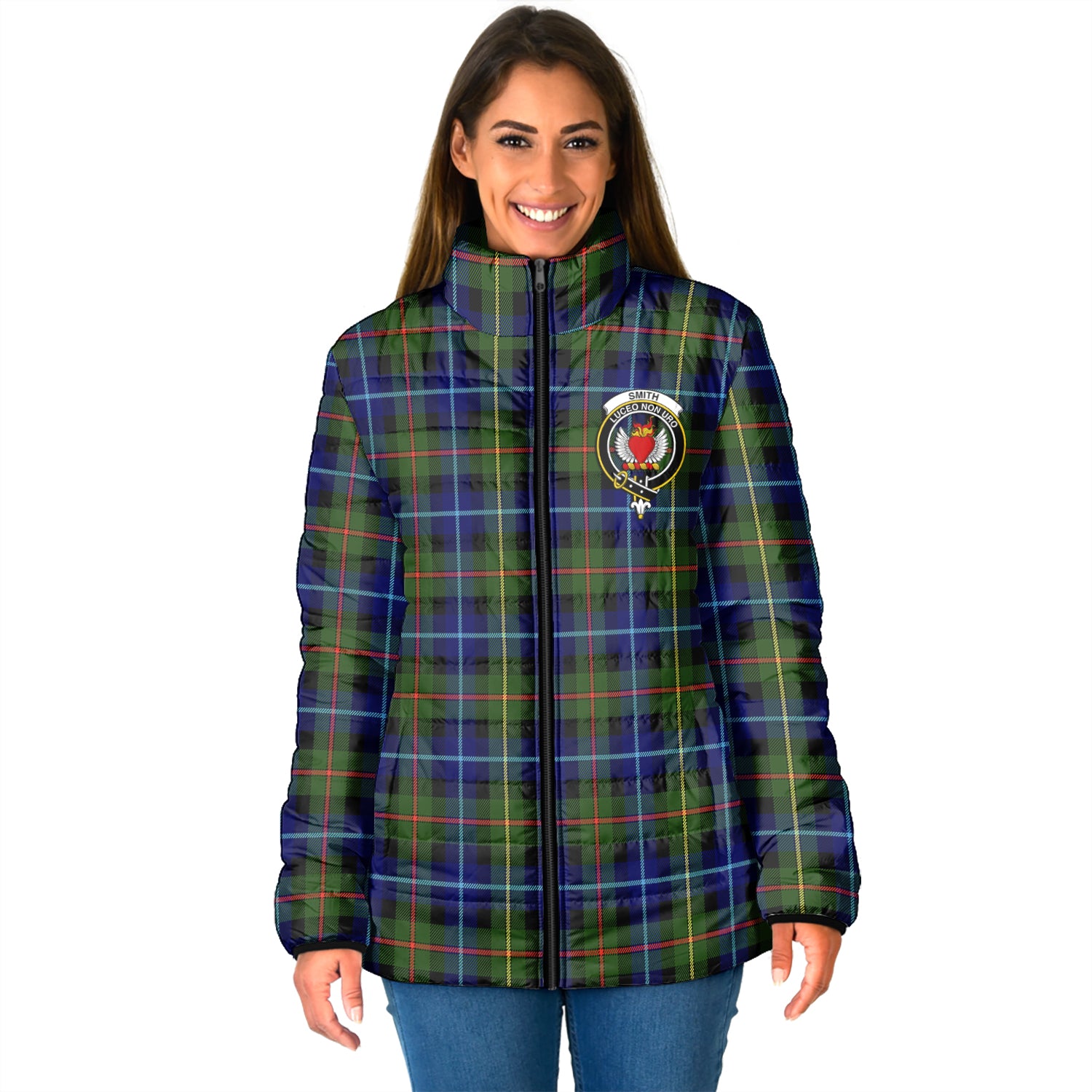 Smith Tartan Padded Jacket with Family Crest - Tartan Vibes Clothing