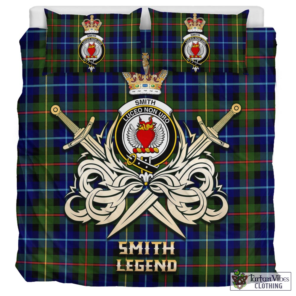 Tartan Vibes Clothing Smith Modern Tartan Bedding Set with Clan Crest and the Golden Sword of Courageous Legacy