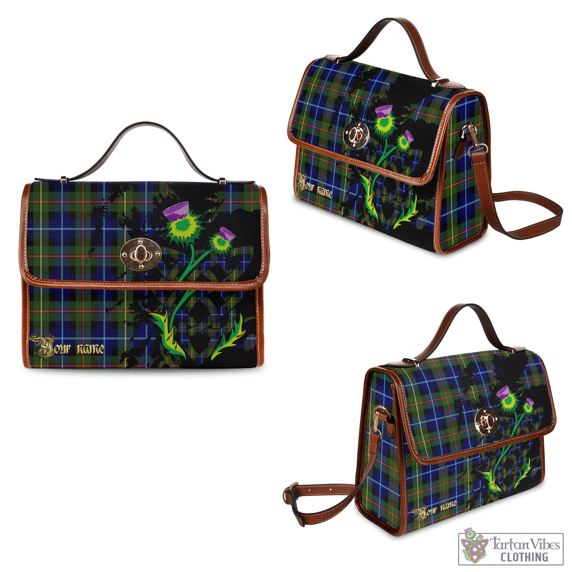 Tartan Vibes Clothing Smith Modern Tartan Waterproof Canvas Bag with Scotland Map and Thistle Celtic Accents