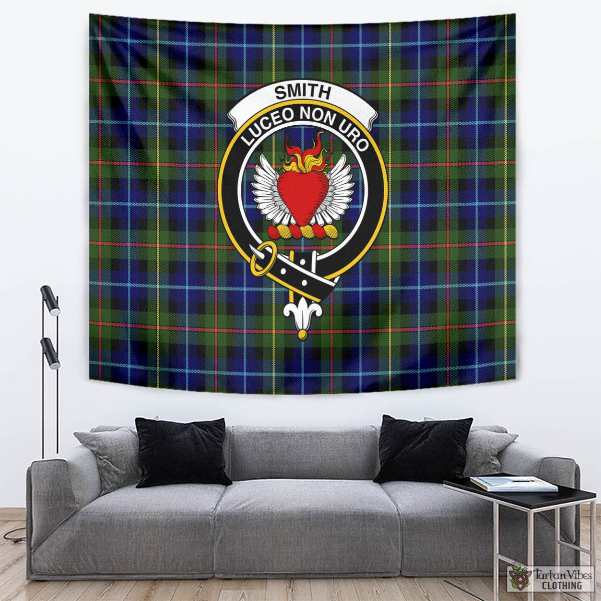 Tartan Vibes Clothing Smith Modern Tartan Tapestry Wall Hanging and Home Decor for Room with Family Crest