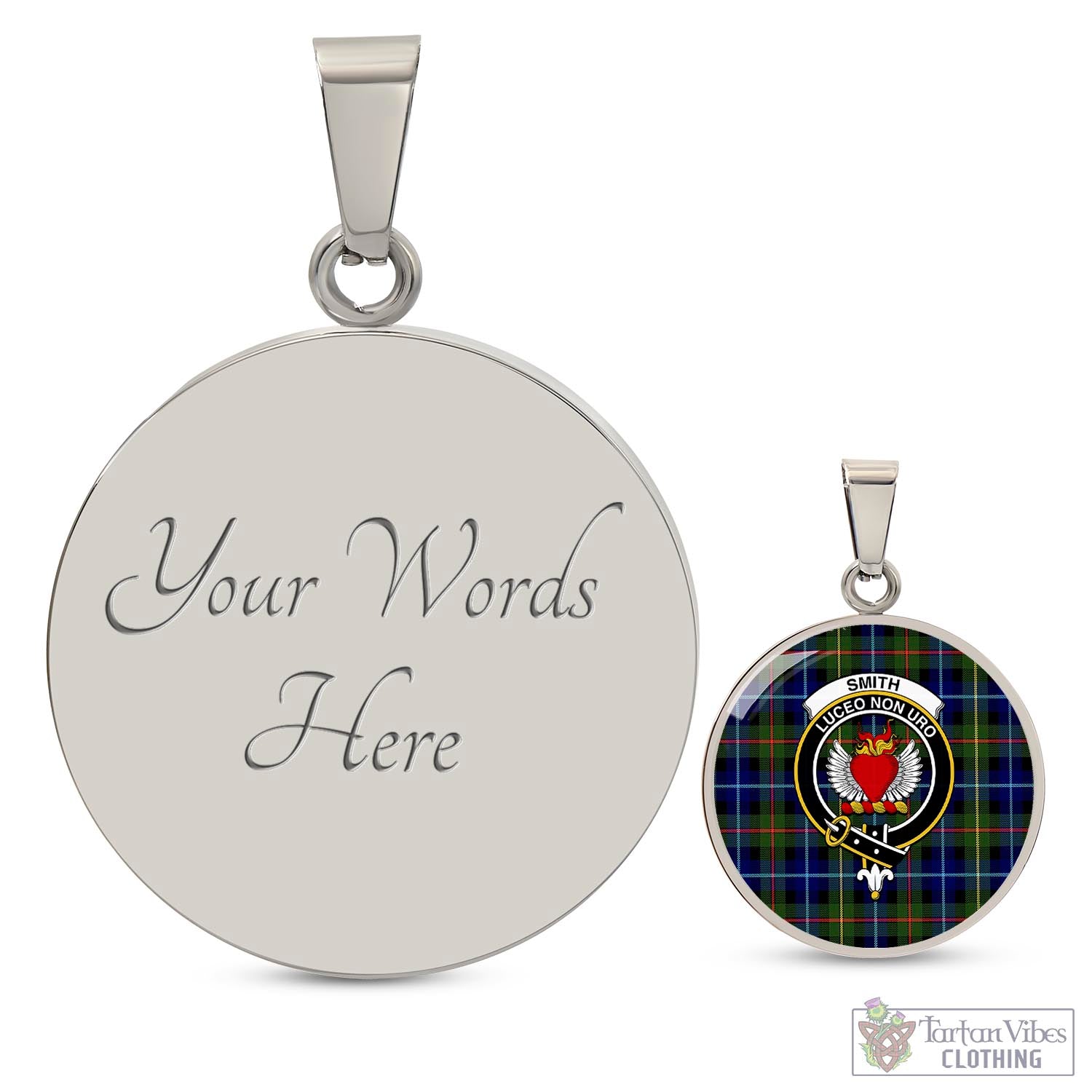 Smith Tartan Circle Necklace with Family Crest Luxury Necklace (Silver) Yes - Tartan Vibes Clothing