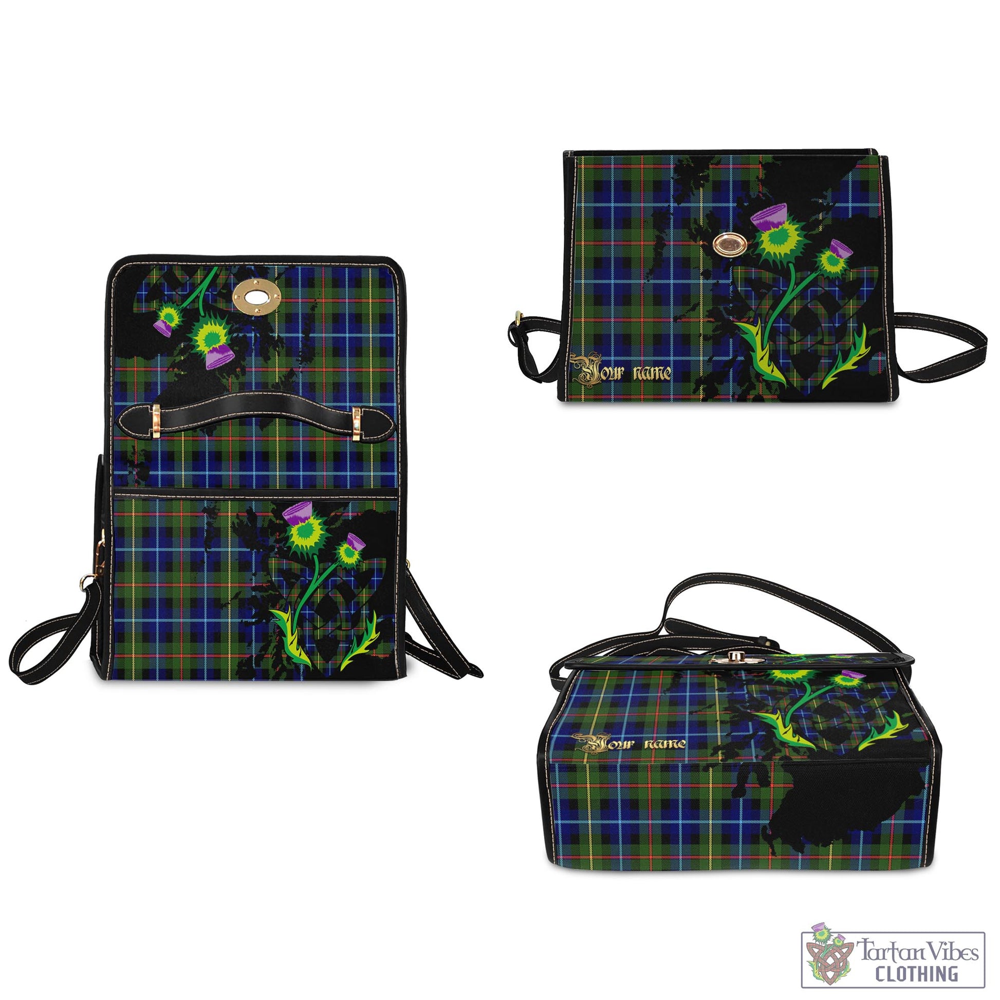 Tartan Vibes Clothing Smith Modern Tartan Waterproof Canvas Bag with Scotland Map and Thistle Celtic Accents