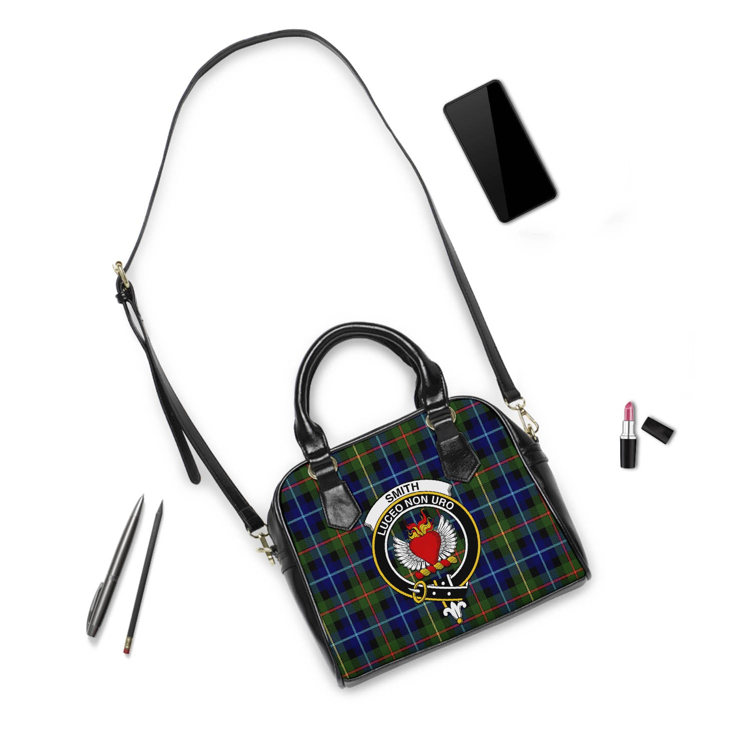 Smith Tartan Shoulder Handbags with Family Crest - Tartan Vibes Clothing