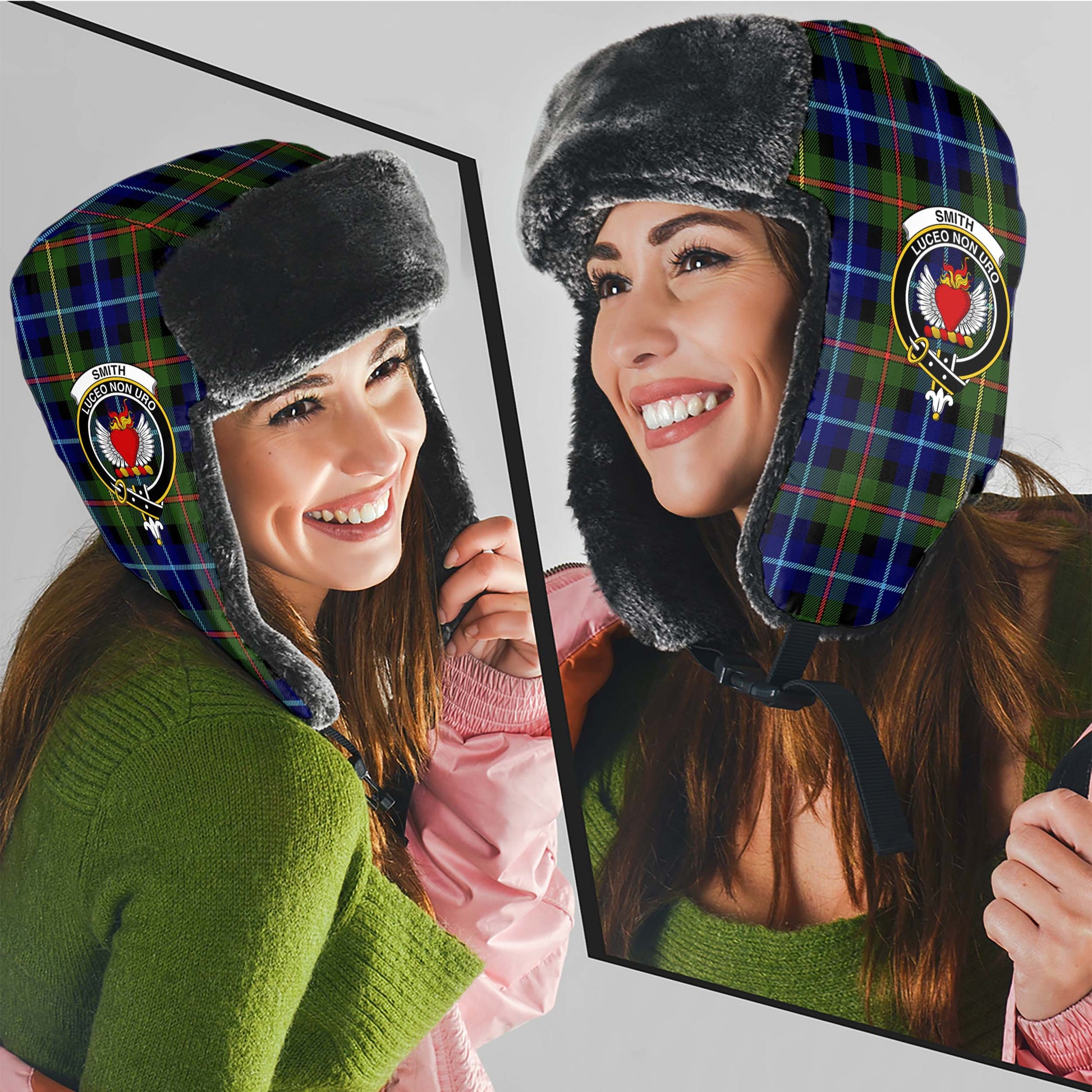 Smith Tartan Winter Trapper Hat with Family Crest - Tartan Vibes Clothing