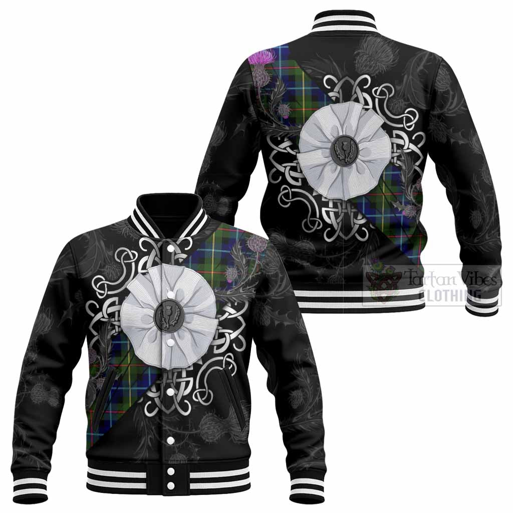 Smith Tartan Baseball Jacket Jacobite White Rose - Tartan Vibes Clothing