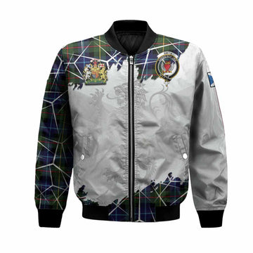Smith Tartan Bomber Jacket with Family Crest and Lion Rampant Grunge Style