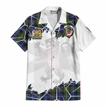 Smith Tartan Cotton Hawaiian Shirt with Family Crest and Lion Rampant Grunge Style
