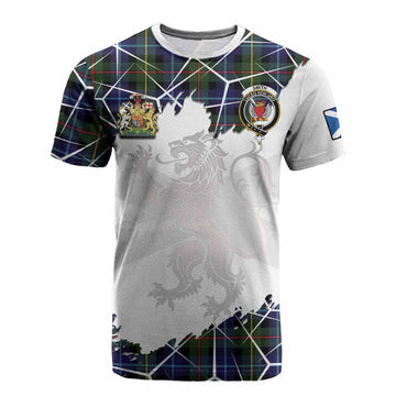Smith Tartan Cotton T-shirt with Family Crest and Lion Rampant Grunge Style