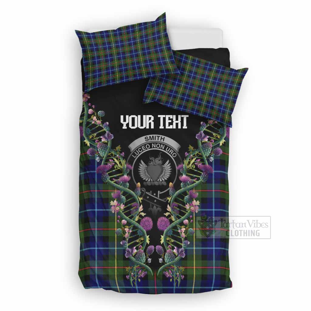 Smith Tartan Crest Bedding Set Scottish Heritage Thistle DNA
