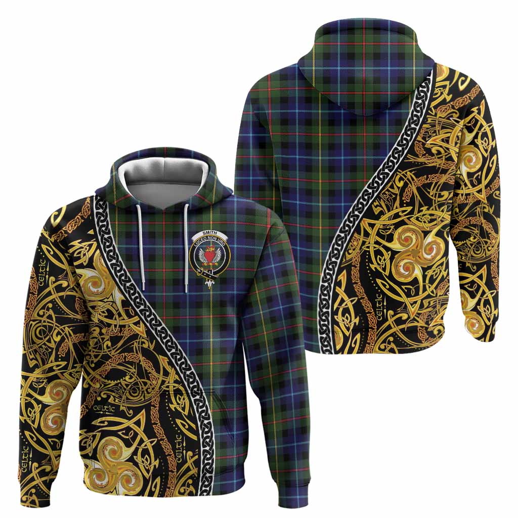 Smith Tartan Crest Hoodie Celtic Knot and Triple Trickle Spiral Symbols