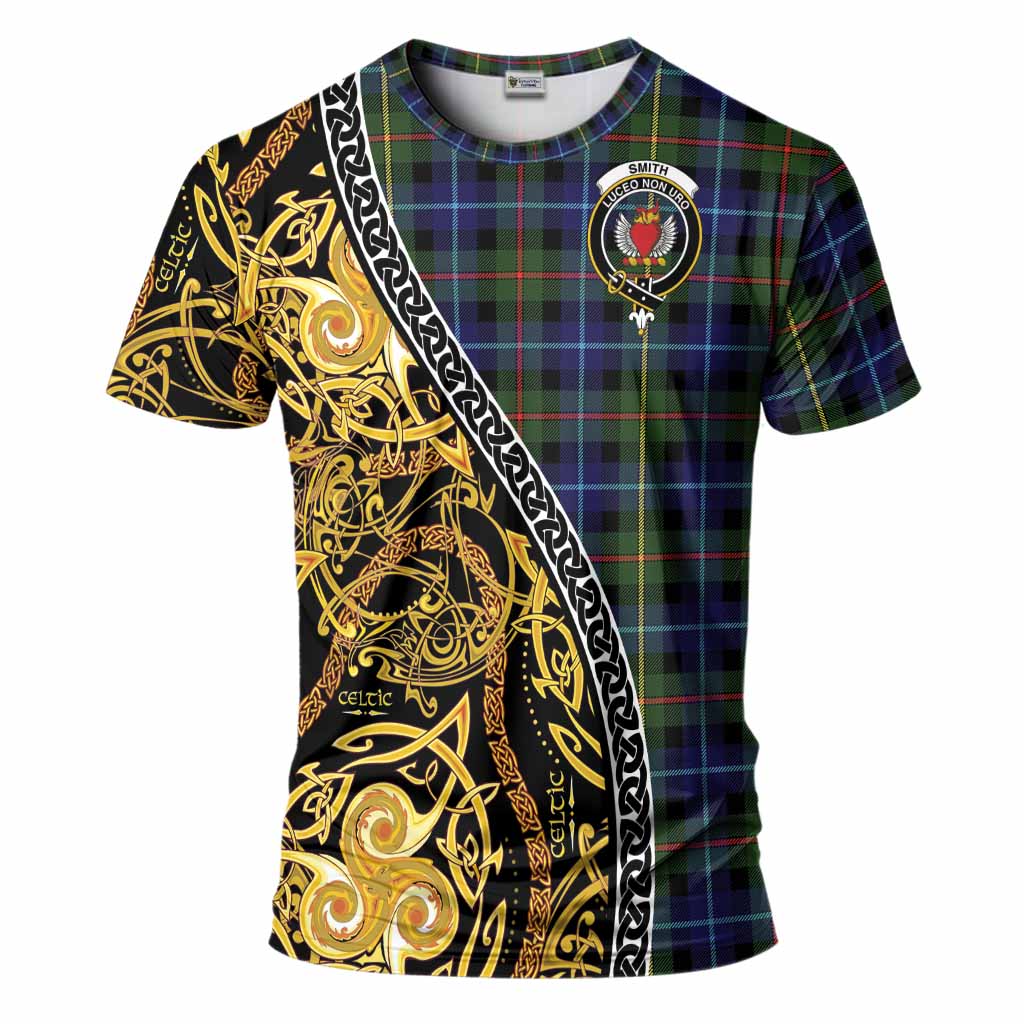 Smith Tartan Crest T-Shirt Celtic Knot and Triple Trickle Spiral Symbols