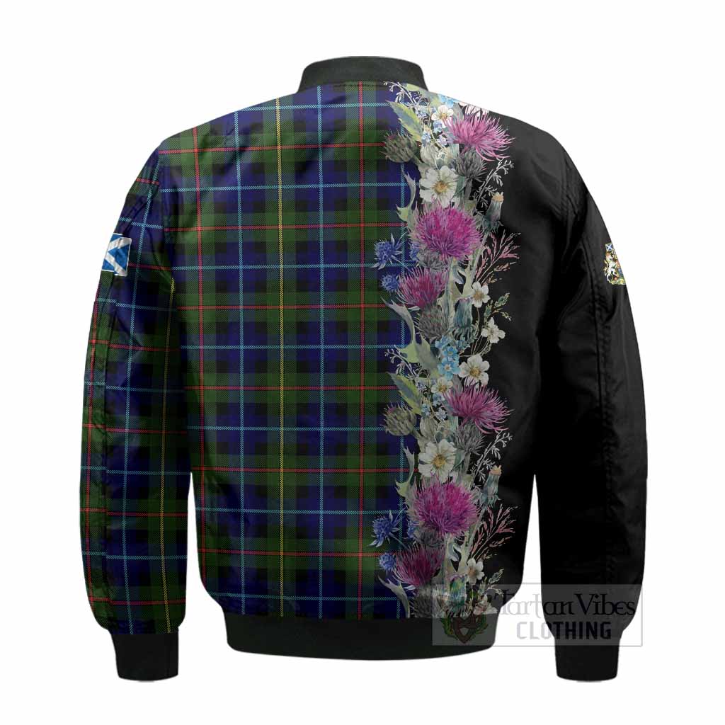 Smith Tartan Crest Thistle Floral Bomber Jacket - Tartan Vibes Clothing