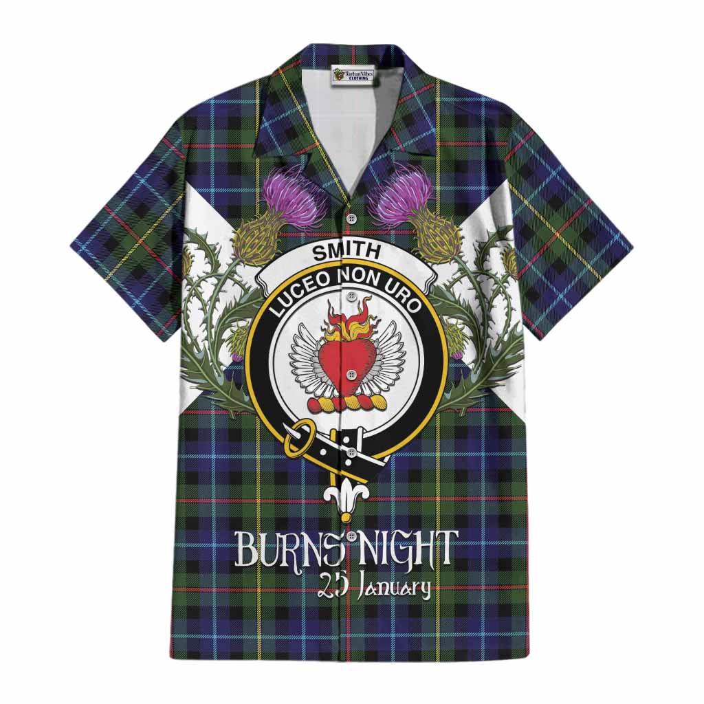 Smith Tartan Family Crest Cotton Hawaiian Shirt Scottish Burns Night Thistle Floral