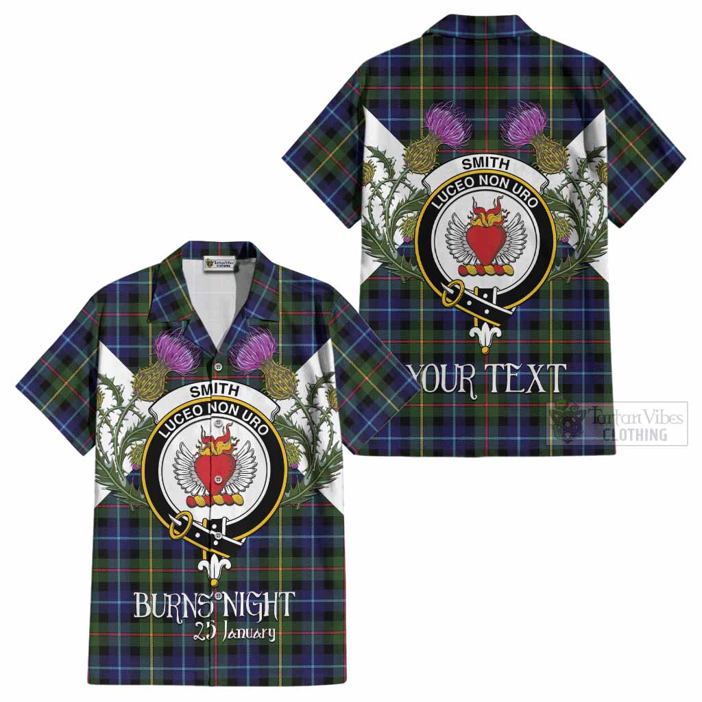 Smith Tartan Family Crest Cotton Hawaiian Shirt Scottish Burns Night Thistle Floral