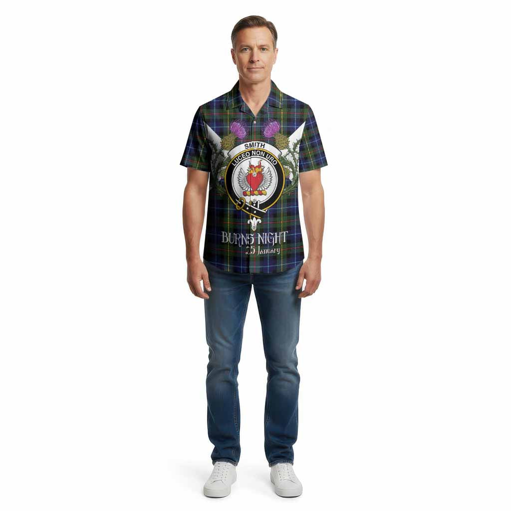 Smith Tartan Family Crest Cotton Hawaiian Shirt Scottish Burns Night Thistle Floral