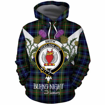 Smith Tartan Family Crest Cotton Hoodie Scottish Burns Night Thistle Floral