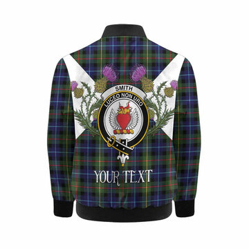 Smith Tartan Family Crest Kid Bomber Jacket Scottish Burns Night Thistle Floral