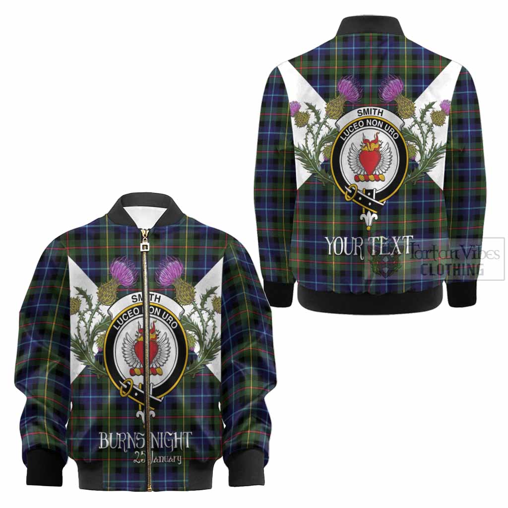 Smith Tartan Family Crest Kid Bomber Jacket Scottish Burns Night Thistle Floral