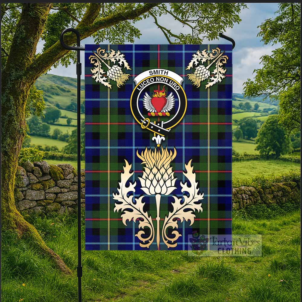 Smith Tartan Garden Flag with Golden Regal Scottish Thistle Emblem - Tartan Vibes Clothing