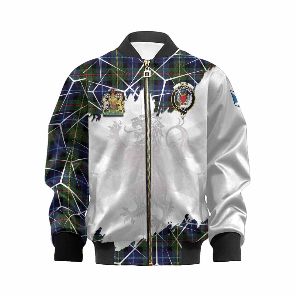 Smith Tartan Kid Bomber Jacket with Family Crest and Lion Rampant Grunge Style