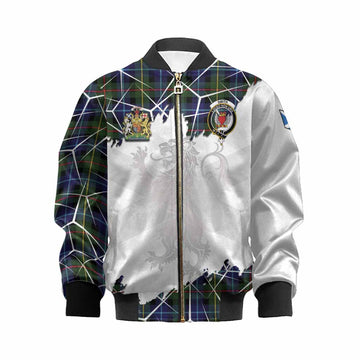Smith Tartan Kid Bomber Jacket with Family Crest and Lion Rampant Grunge Style
