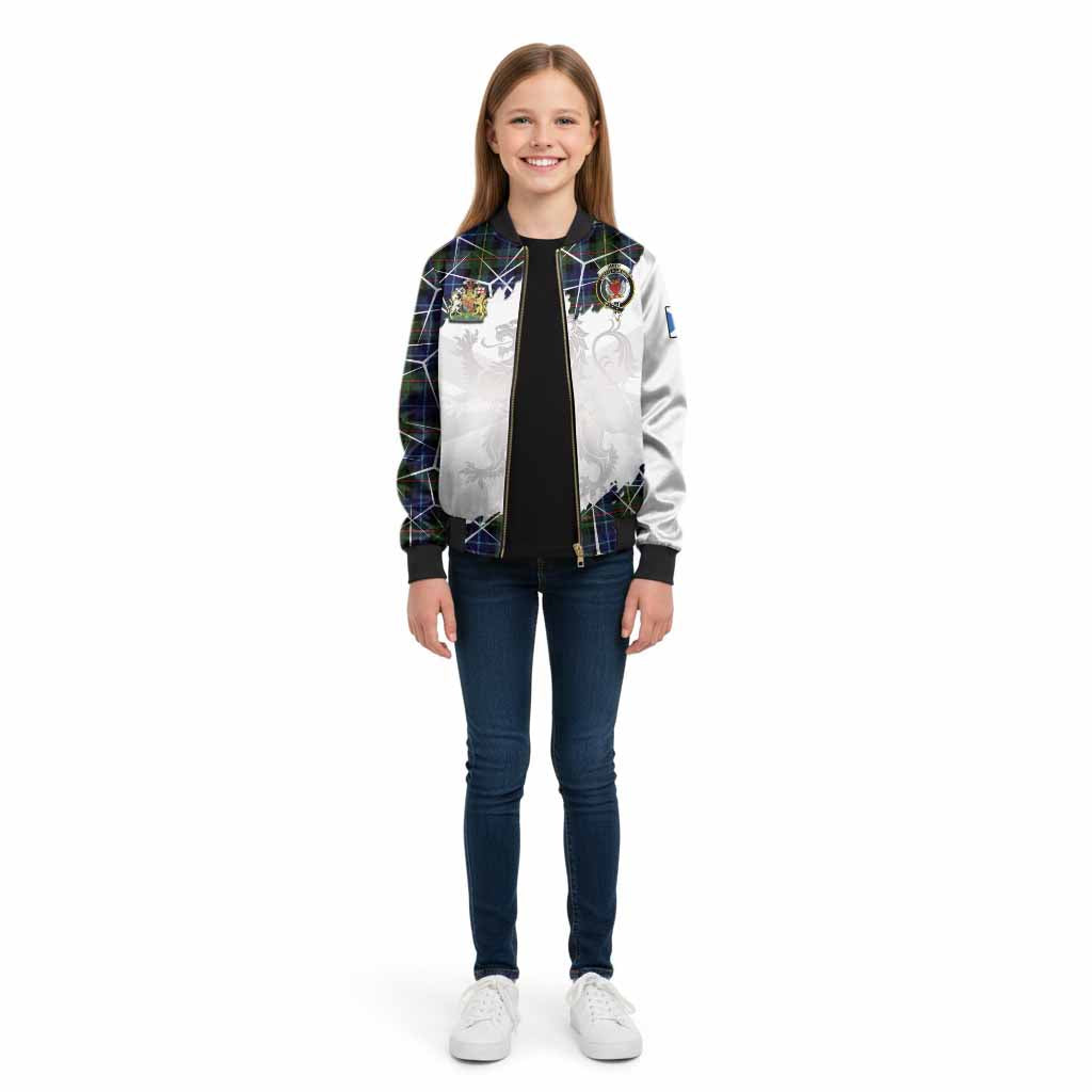 Smith Tartan Kid Bomber Jacket with Family Crest and Lion Rampant Grunge Style