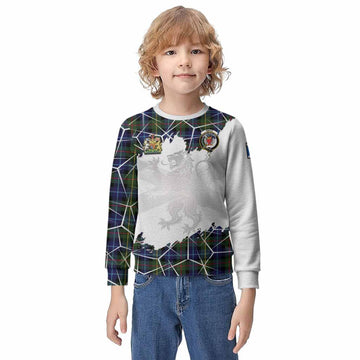 Smith Tartan Kid Knitted Sweatshirt with Family Crest and Lion Rampant Grunge Style