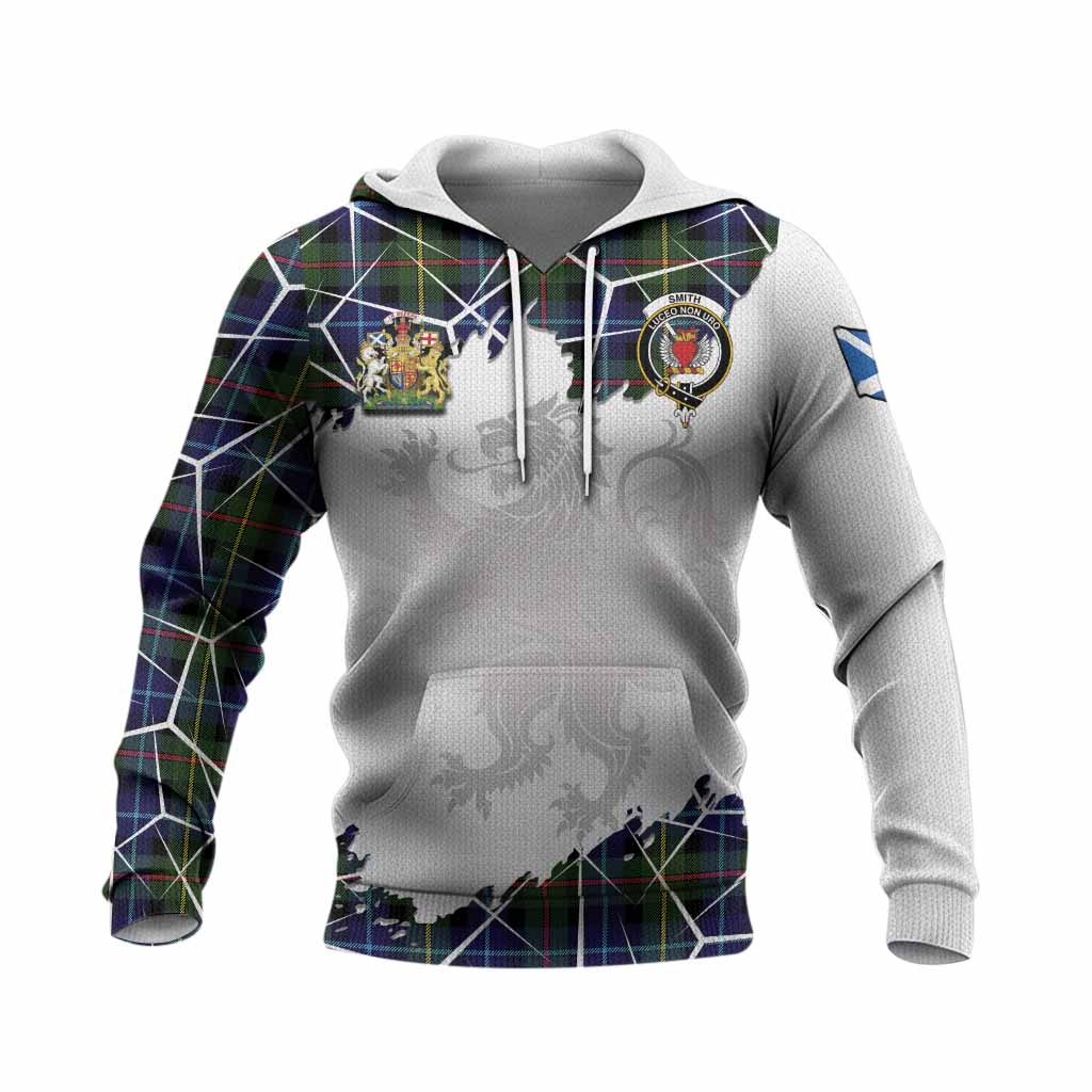 Smith Tartan Knitted Hoodie with Family Crest and Lion Rampant Grunge Style