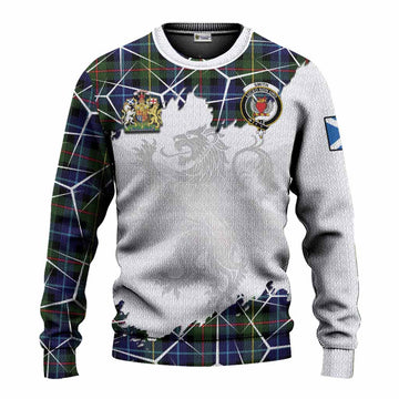Smith Tartan Knitted Sweater with Family Crest and Lion Rampant Grunge Style