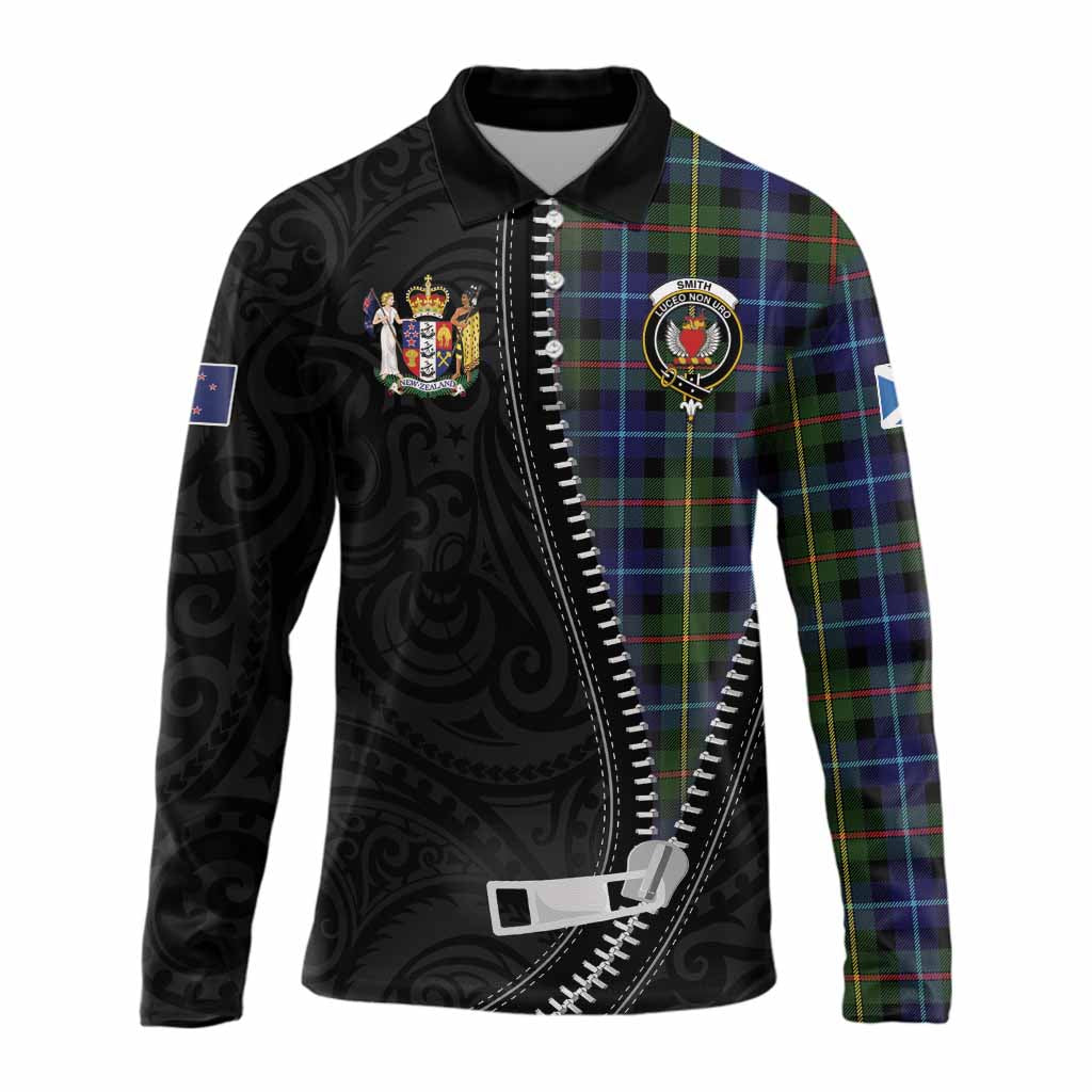 Smith Tartan Long Sleeve Polo Shirt New Zealand Pattern Unique Zipper Stylized