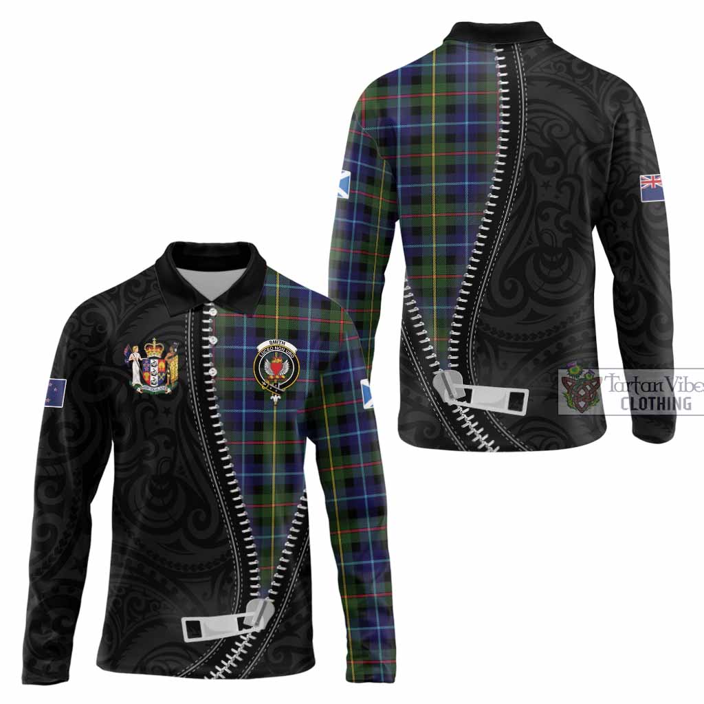 Smith Tartan Long Sleeve Polo Shirt New Zealand Pattern Unique Zipper Stylized