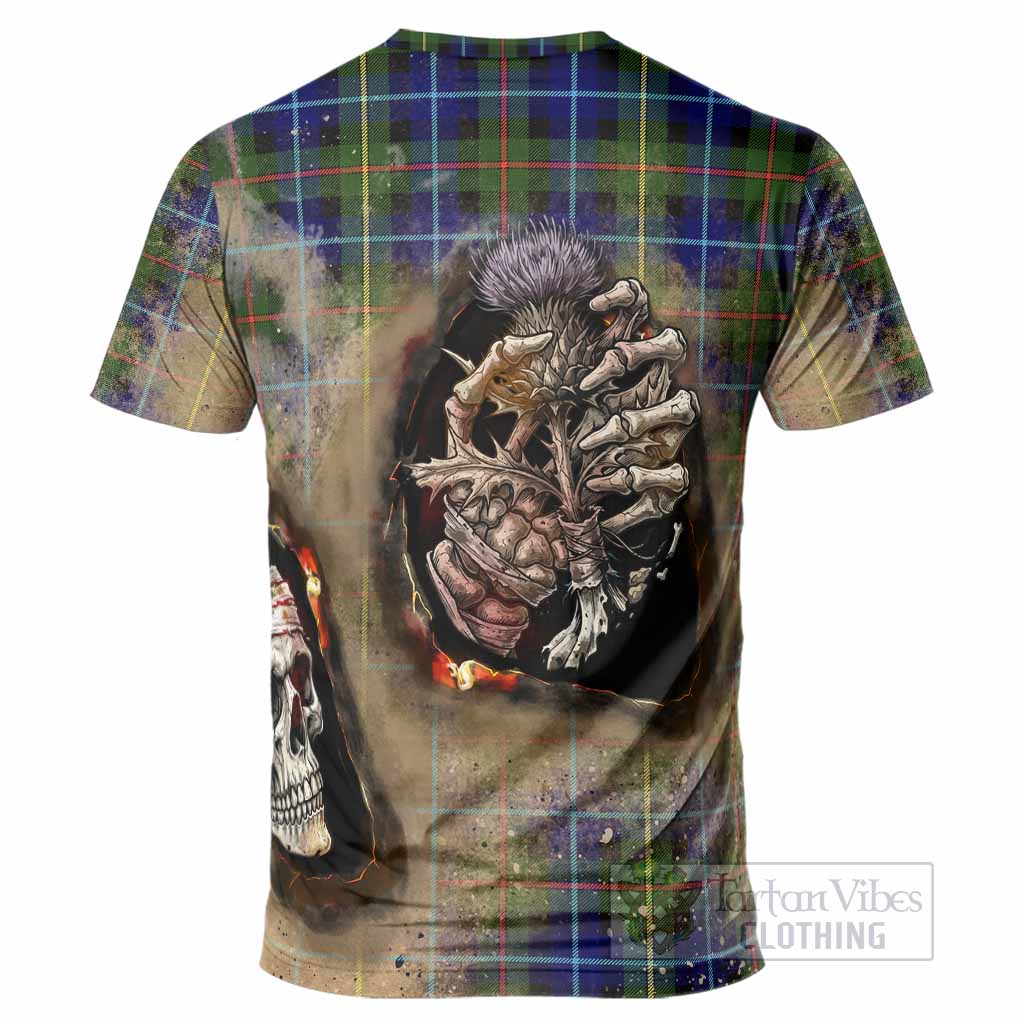 Smith Tartan T-Shirt Halloween Skeleton With Thistle Burning Effect