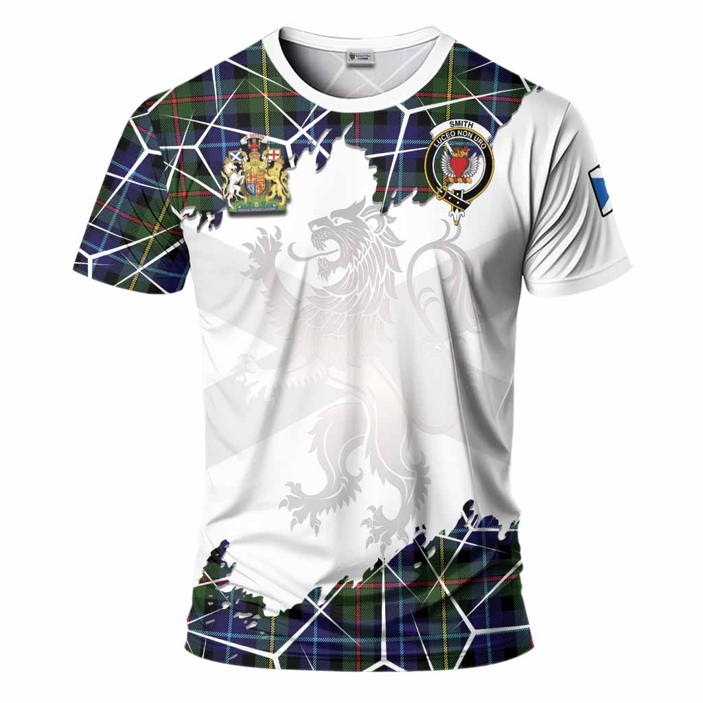 Smith Tartan T-Shirt with Family Crest and Lion Rampant Grunge Style