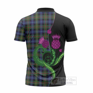 Smith Tartan Zipper Polo Shirt Traditional Scottish Thistle