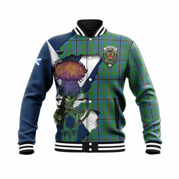 Tartan Vibes Clothing Snodgrass Tartan Family Crest Baseball Jacket Scottish Thistle Celtic Inspired