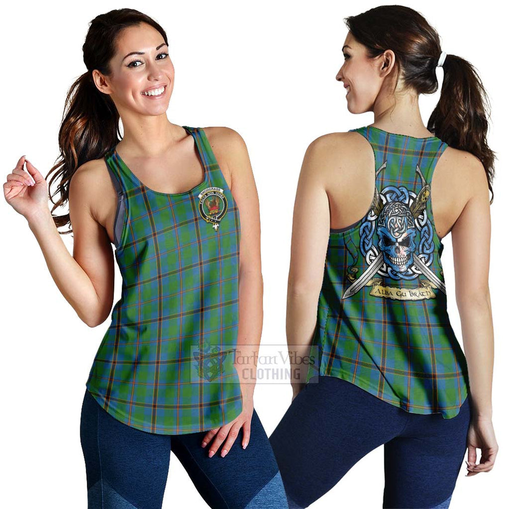 Snodgrass Tartan Women's Racerback Tanks with Family Crest Celtic Skull Style 4XL - Tartan Vibes Clothing