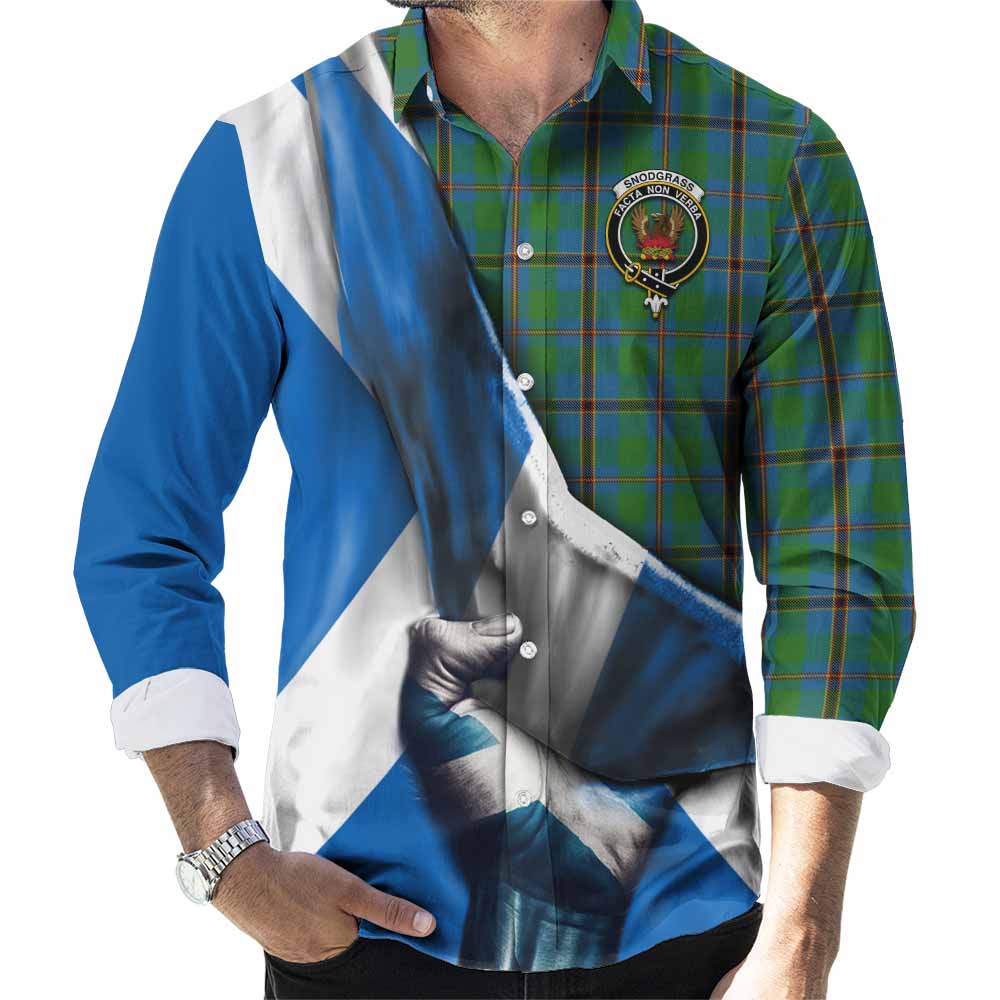Snodgrass Tartan Long Sleeve Button Shirt with Family Crest Scotland Patriotic Style Men's Shirt S - Tartan Vibes Clothing