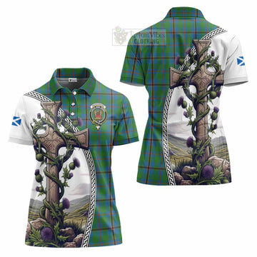Snodgrass Tartan Women's Polo Shirt with Family Crest and St. Andrew's Cross Accented by Thistle Vines Women - Tartan Vibes Clothing