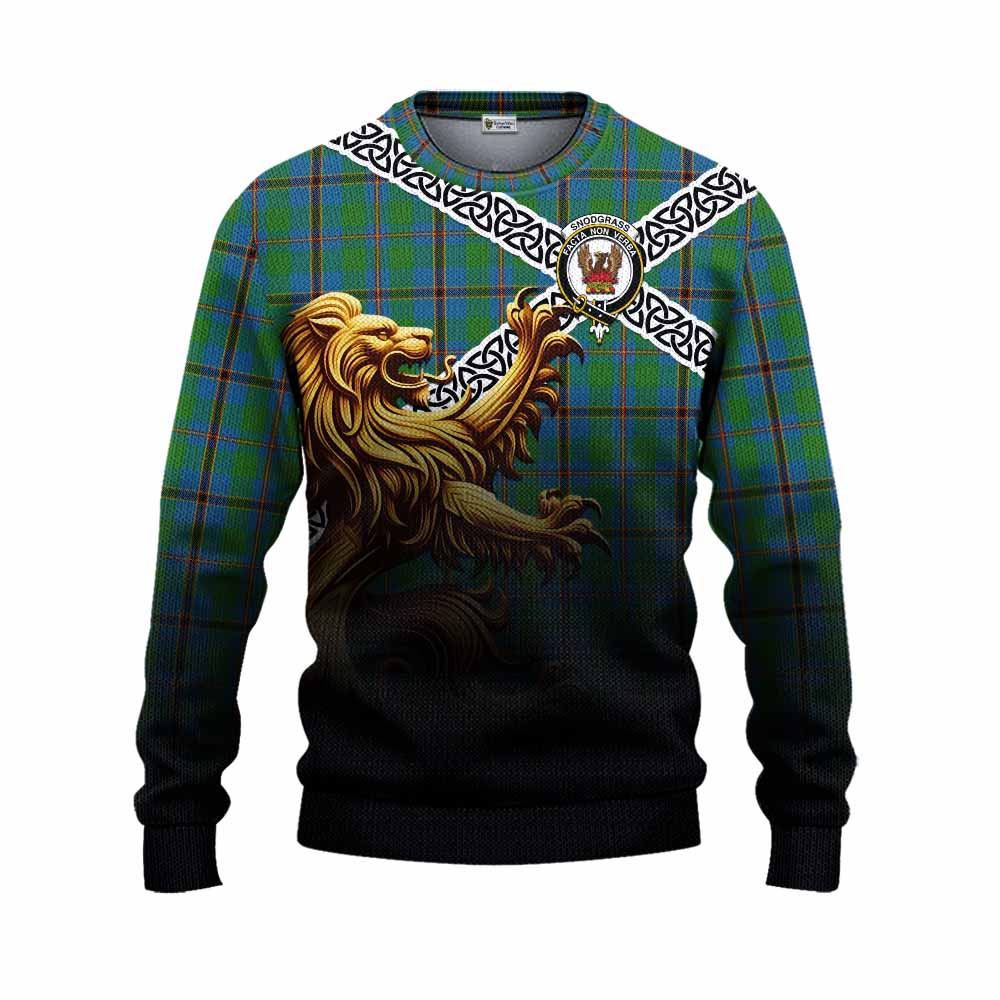 Snodgrass Crest Tartan Knitted Sweater with Golden Lion Emblem Celtic Style Unisex - Tartan Vibes Clothing