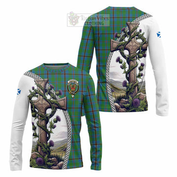 Snodgrass Tartan Long Sleeve T-Shirt with Family Crest and St. Andrew's Cross Accented by Thistle Vines Unisex - Tartan Vibes Clothing