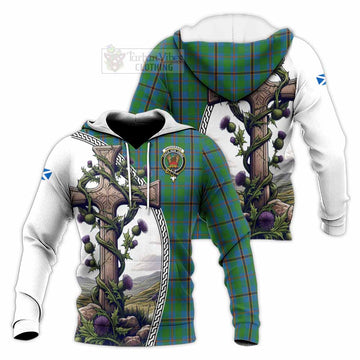 Snodgrass Tartan Knitted Hoodie with Family Crest and St. Andrew's Cross Accented by Thistle Vines Unisex Knitted Pullover Hoodie - Tartan Vibes Clothing