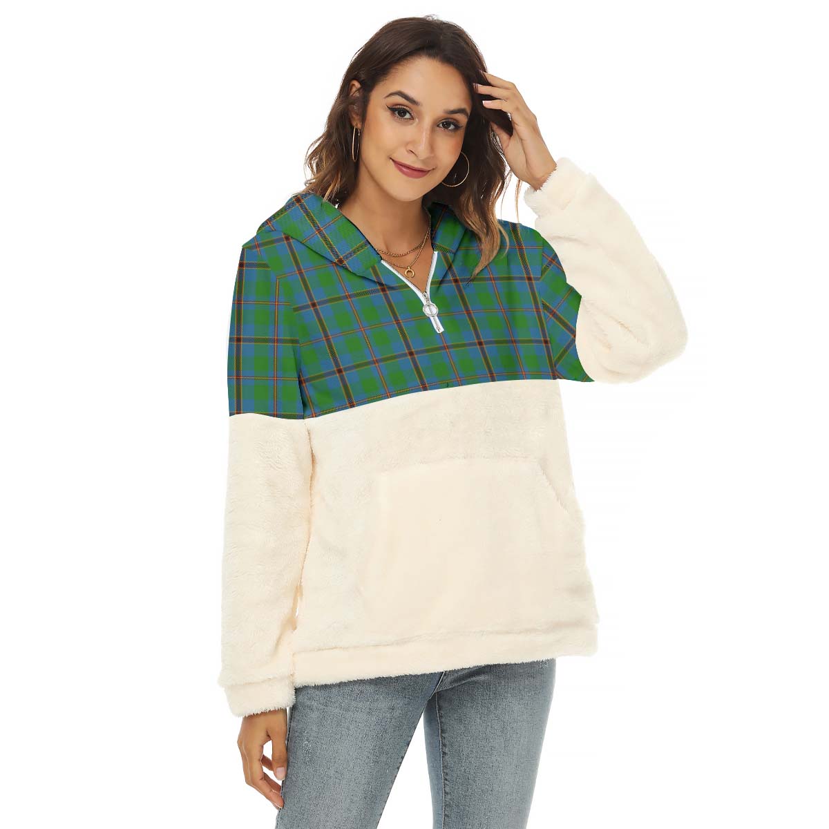 Snodgrass Tartan Half Style Women's Borg Fleece Hoodie with Half Zip Female - Tartan Vibes Clothing