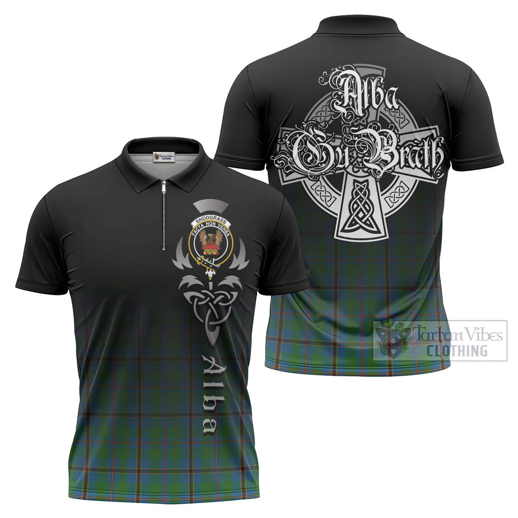 Snodgrass Tartan Zipper Polo Shirt Featuring Alba Gu Brath Family Crest Celtic Inspired Unisex - Tartan Vibes Clothing