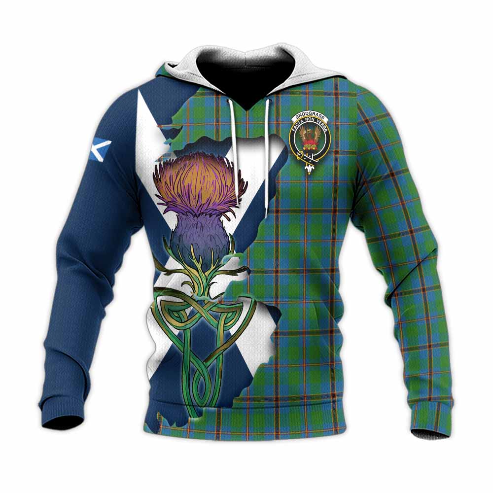 Tartan Vibes Clothing Snodgrass Tartan Family Crest Knitted Hoodie Scottish Thistle Celtic Inspired